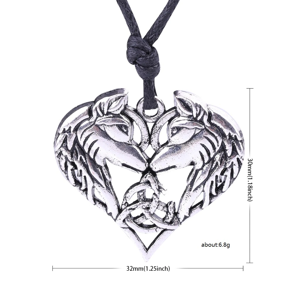 My shape Celtics Spirit Wolf Pendant Necklace Couple Heart Necklaces Love gift Norse Vikings Wolf Head Original Animal Jewelry