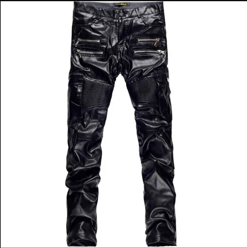 Новая мода прибытие личности мужские кожаные брюки, мужские тонкие кожаные штаны мужская одежда PU брюки - Цвет: black