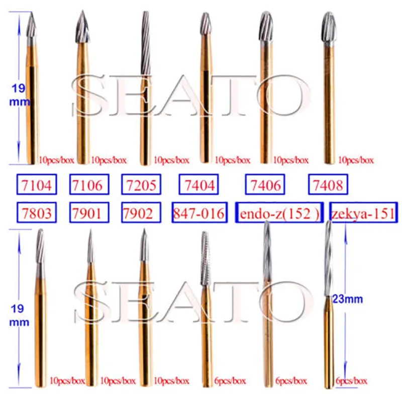 

1 Box Dental Trimming & Finishing Gold Burs Carbide Burs 7901/7803/7104/7404/7205/7106/7902/7404/7406/7408/847-016/endo-z(152)