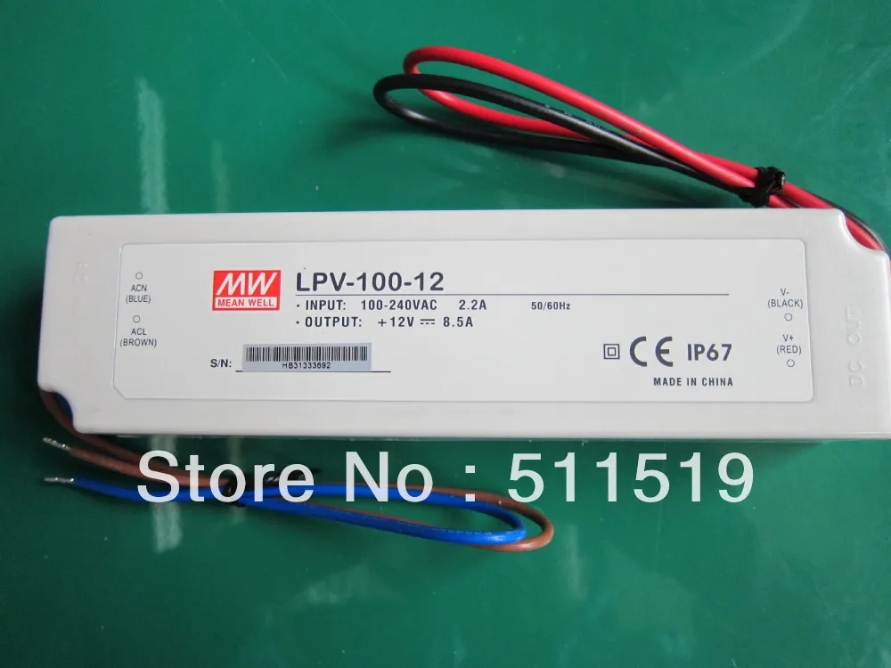 

Mean Well LED driver 100w single output power supplying LPV-100 -12 water proof 10PCS
