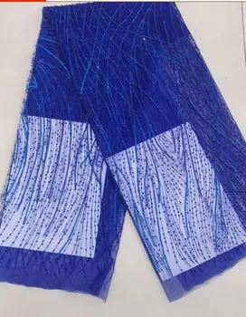 

Hot Sale African Guipure Tulle Lace Fabric High Quality With Sequins New Fashion African French Net Lace Mesh Fabrics ROYAL BLUE