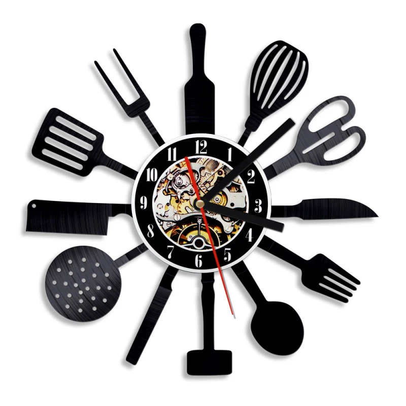 1Piece Personalized 12 Inch Kitchen Vinyl Record Wall Clock Knife