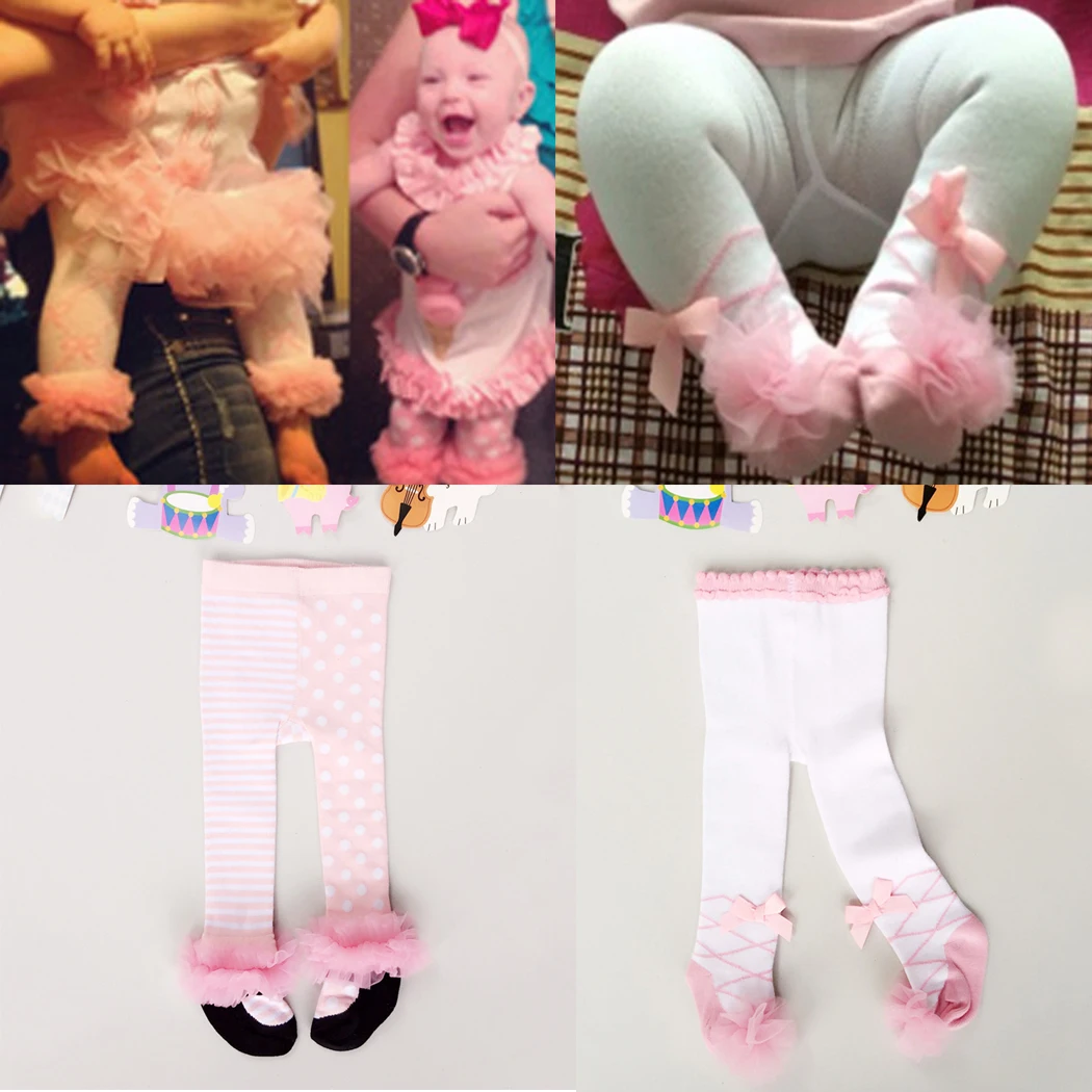 0 24M Winter Autumn Newborn Baby Girl Tights Cotton Bow Lace Dance