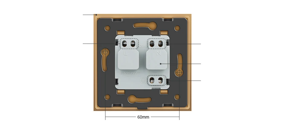 Livolo гнездо питания стандарта ЕС, кристальная стеклянная панель, AC 110~ 250V 16A настенная розетка питания без вилки, 4 варианта цвета