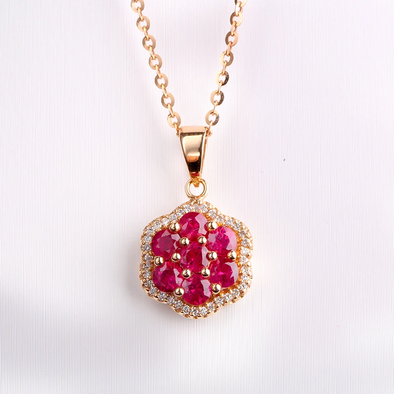 Robira Brand Wholesale 4 Prong Setting Rubies Pendant Necklace 18K Real