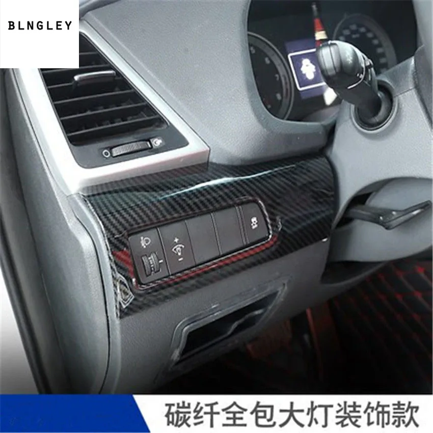 

Free shipping 1pc stainless steel carbon fiber grain Headlight adjustment switch decoration cover for 2018 hyundai Tucson