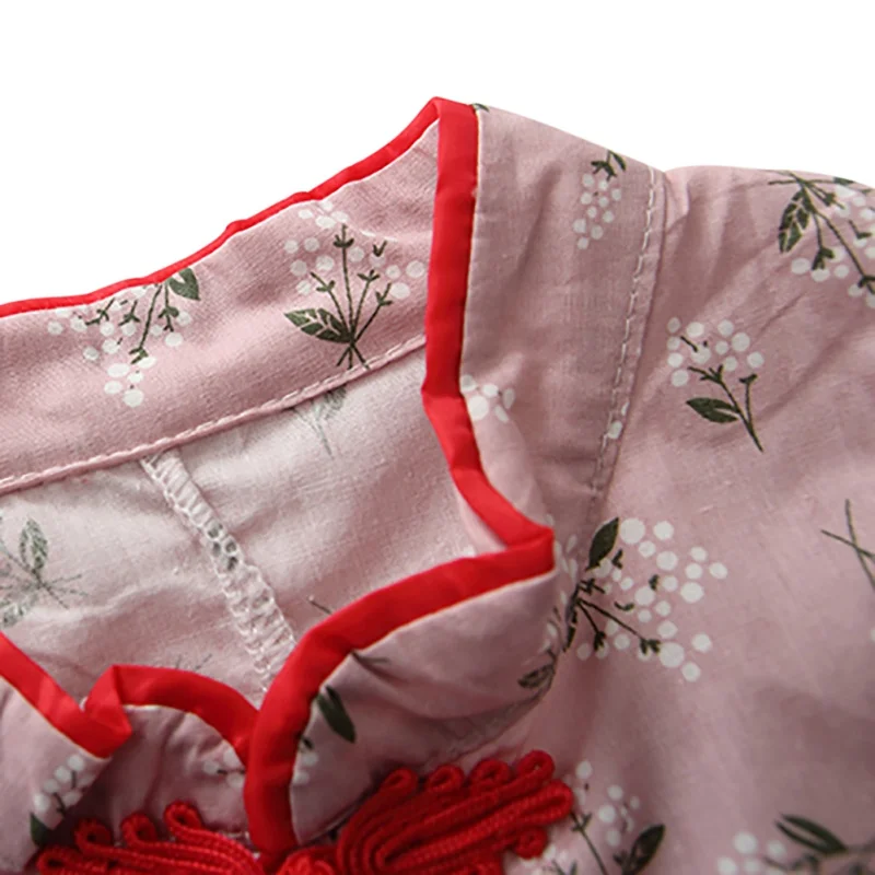 Детское милое платье с цветочным принтом для девочек винтажные платья Ципао в китайском стиле одежда для малышей