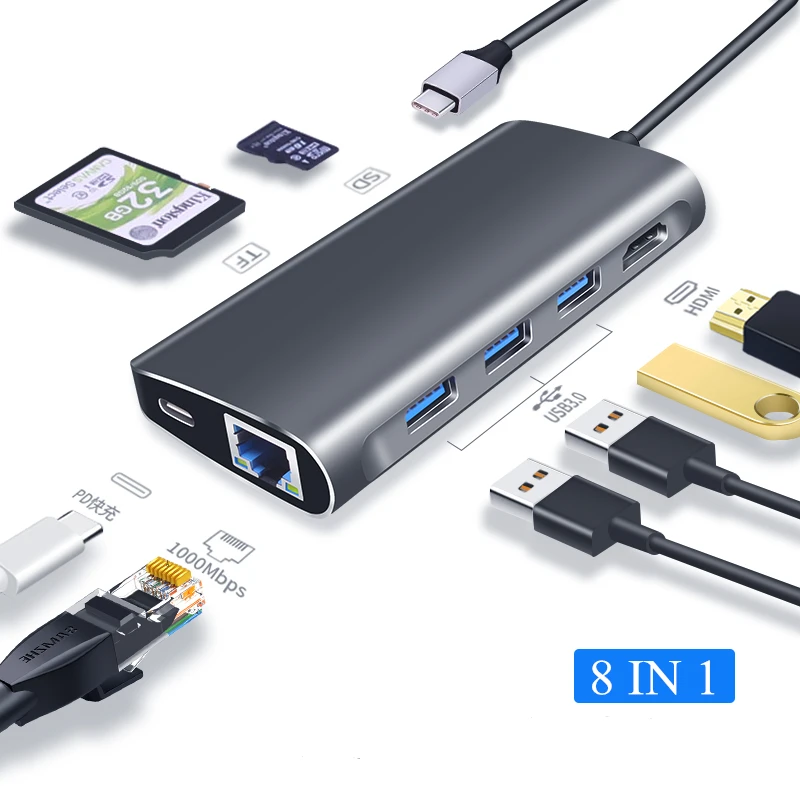 Megoo USB C док-станция для ноутбука VGA/HDMI/Ethernet/USB3.0/Аудио/PD Зарядка Тип C док-станция для поверхности Go/Mac Pro