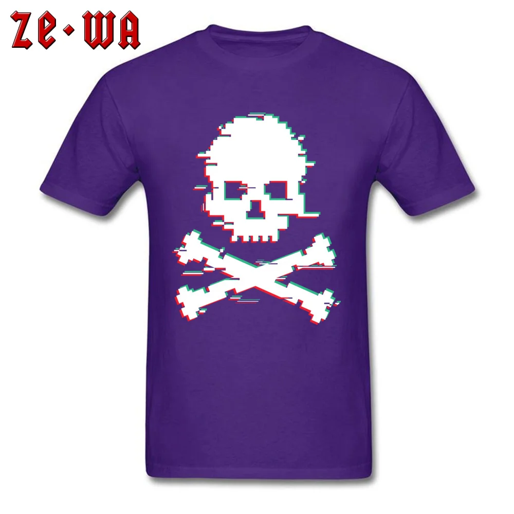 New Coming Men T Shirts Crew Neck Short Sleeve 100% Cotton Crossbones stereo glitch effect T Shirt Cool Tops & Tees Crossbones stereo glitch effect purple