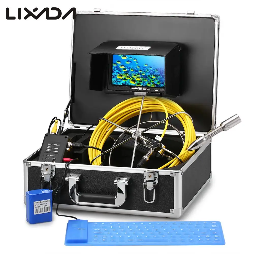 Drain Pipe Sewer Inspection Video Camera System with Keyboard 12 LEDs