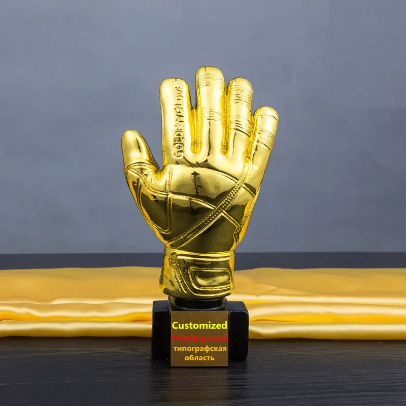 

Resin Golden Gloves Trophy Football Best Goalkeeper Award Souvenir Height 26cm Decorative home decoration Resin handicraft