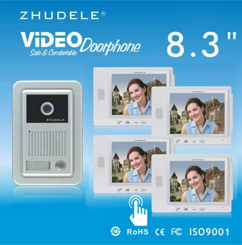 

ZHUDELE Top Quality Intercom System 8.3" Video Door Phone Touch Key Doorbell&IR 700TVL HD Home Security CCD Camera 1V4