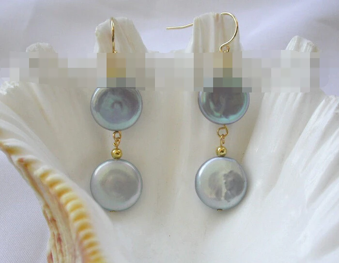 

Hot sell Noble- hot sell new - 1645 round coin gray freshwater pearls dangle earrings