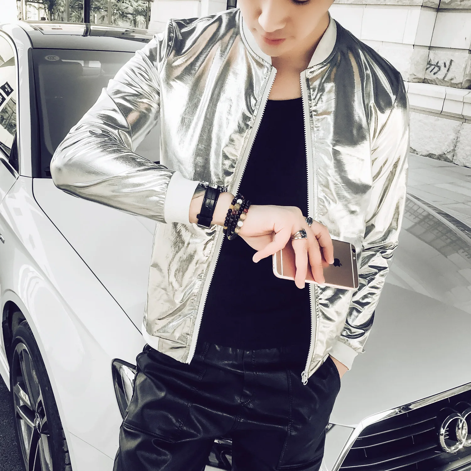 

Zogaa 2019 New Summer Autumn Tide Bright Face Silver Guy Youth Social Jacket Men's Casual Jacket Sunscreen Clothes Hot Sale