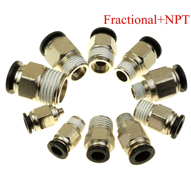 

Air Pneumatic Push Fitting Straight Male Connector For Tube OD 5/32" 1/4" 3/16" 5/16" 3/8" 1/2" X UNF 1/8" 1/4" 3/8" 1/2" NPT