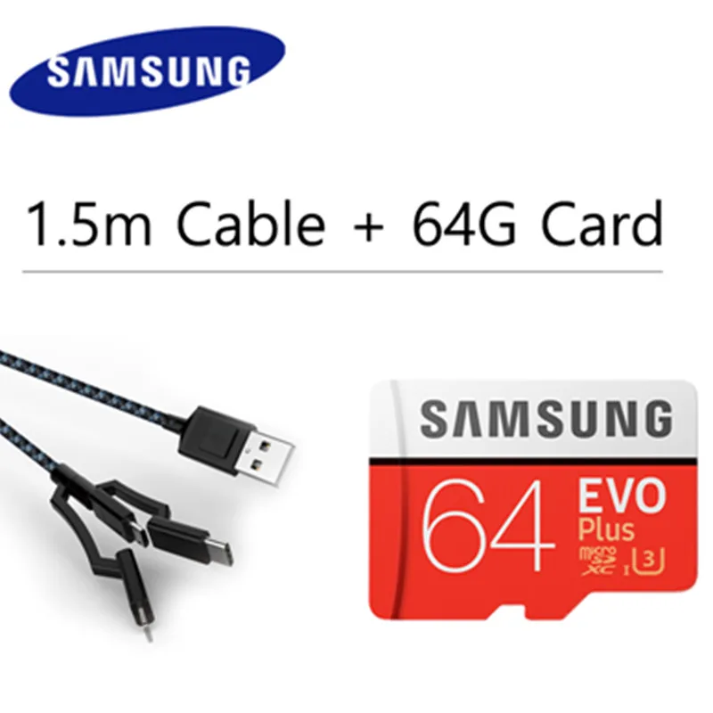SAMSUNG Microsd карта 64G 128GB 32GB Micro SD карта 12GB класс 10 U3 U1 SDXC класс EVO+ Micro SD карта памяти TF Flash - Емкость: 64GCable