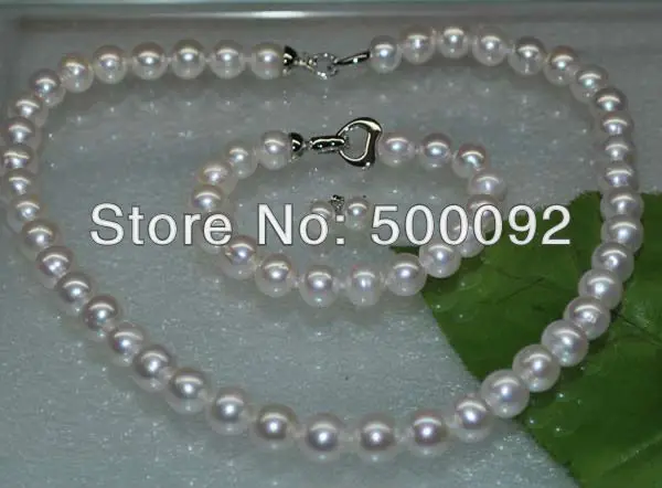 

AA 10mm near round white freshwater pearl Sets 17" pearl necklace 7.5" bracelet & earring