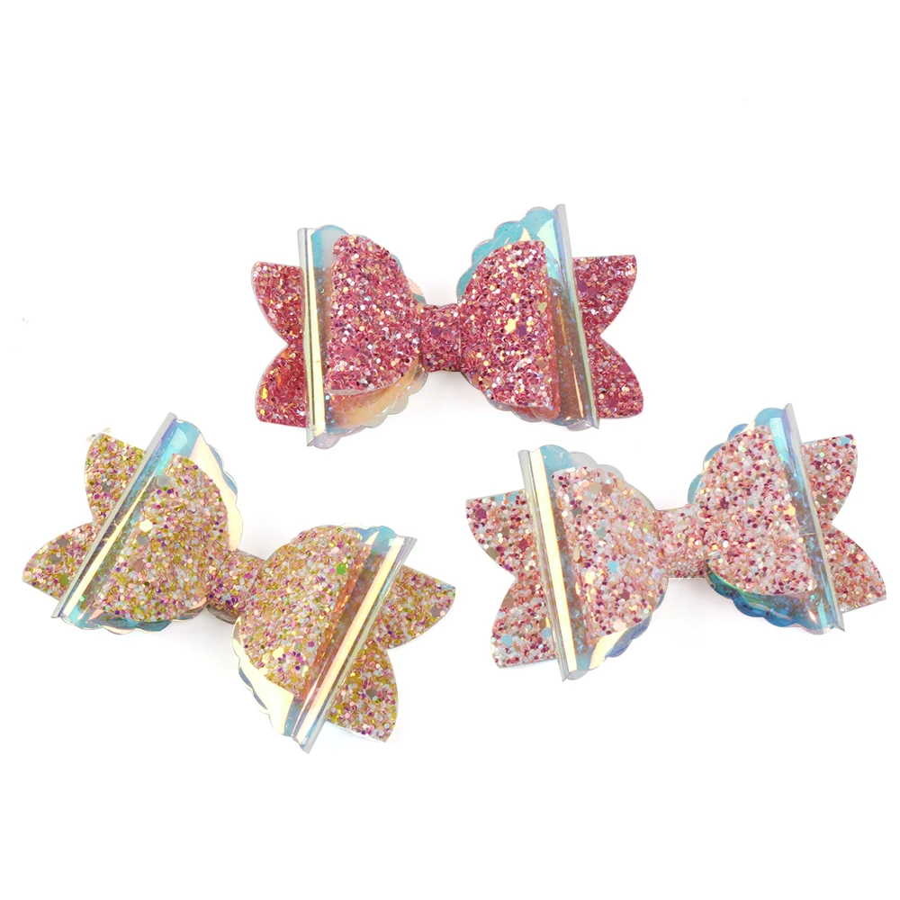 

David accessories 5PCS Transparent Chunky Glitter Leather Bows Bowknort For Kids Girls Hair Clip Hairpins Accessories,5Yc6687