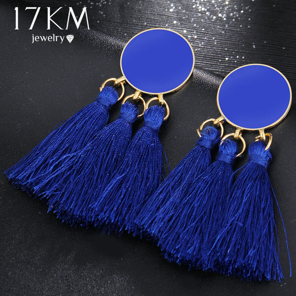 17 KM Bohemian Geometric Long Tassel Drop Earrings For Women Silk Fabric Pendant Dangle Earring Statement Ethnic Jewelry 6 Color