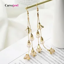 Carvejewl long earrings metal flowers acrylic beads pendant drop Dangle Earrings For Women jewelry new fashion European earrings