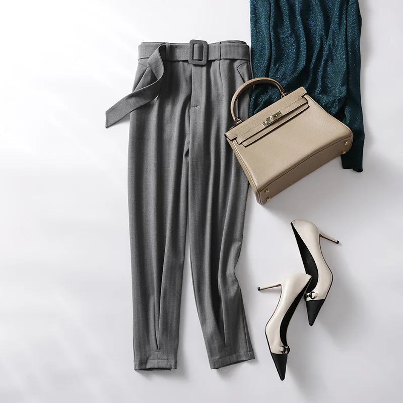 Primavera En Panty Plait Cónicos Beige Pantalones Pies Boca Presión Nueva Ligeramente negro Alta Cintura La gris De Moda 2019 wwxCrq5Z