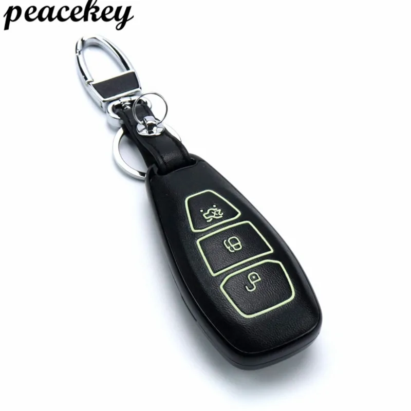 

Peacekey Genuine Leather Car Key Cover case Shell Chian For Ford Focus 2 3 Fiesta Transit Ecosport Mondeo Kuga S-MAX key wallet