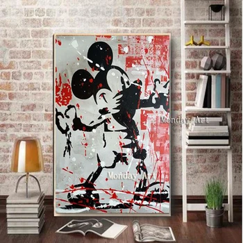 

Best 100% handmade Monopoly Painting Mickey Mouse painting cartoon Oil Painting on Canvas for kid's room office wall decoration
