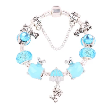 

NewYear Gifts Sky Blue Mickey Parachute Pendant DIY Suitable for Children Women High Quality Bracelet European Glamour Jewelry