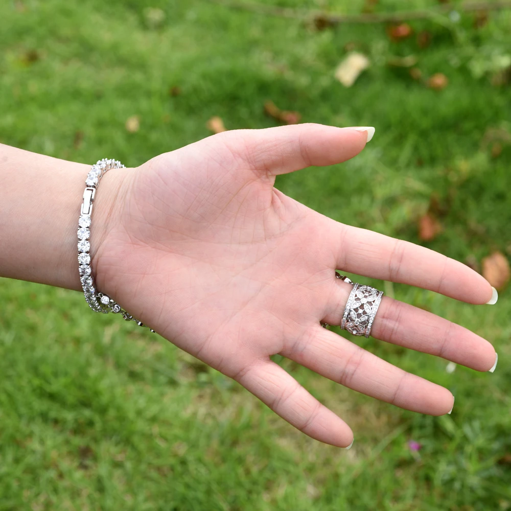 HIBRIDE эксклюзивный ААА кубического циркония свадебные браслеты и кольцо набор ювелирных украшений для невесты ювелирные комплекты dubai для N-290