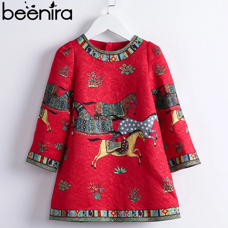 Beenira Children Winter Dress 2019 New Fashion Style Girls Horse Pattern High-Quality Dress For 4-14Y Baby Clothes Dresses