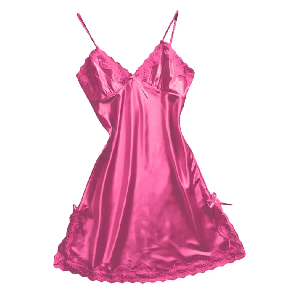 Женские атласные сексуальные ночные рубашки с бантом кружевное белье Babydoll с v-образным вырезом ночное белье Ночная сорочка