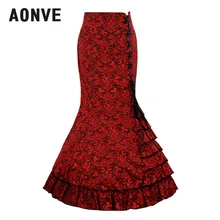 Aonve размера плюс, длинная юбка макси с высокой талией, черная готическая юбка с оборками, винтажная красная юбка с оборками, Falda Mujer, S-6XL