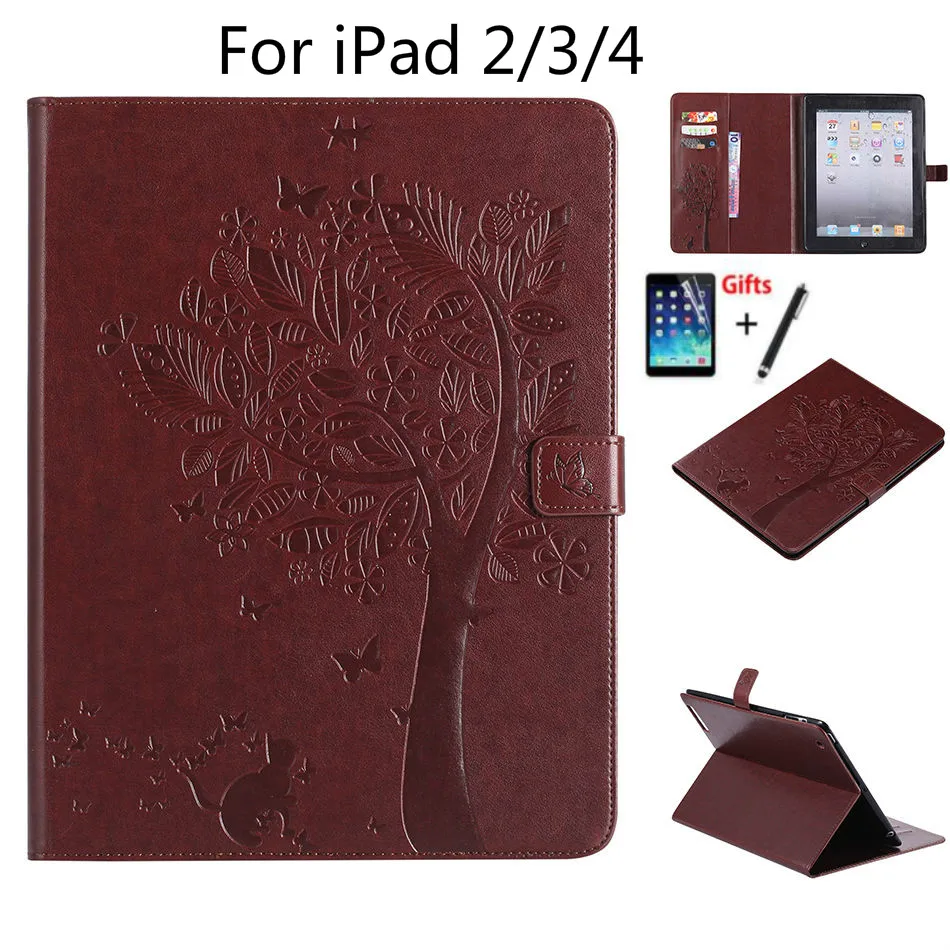 Чехол с рисунком кошки и дерева для iPad2 iPad3 iPad4 высококачественный чехол книжка из