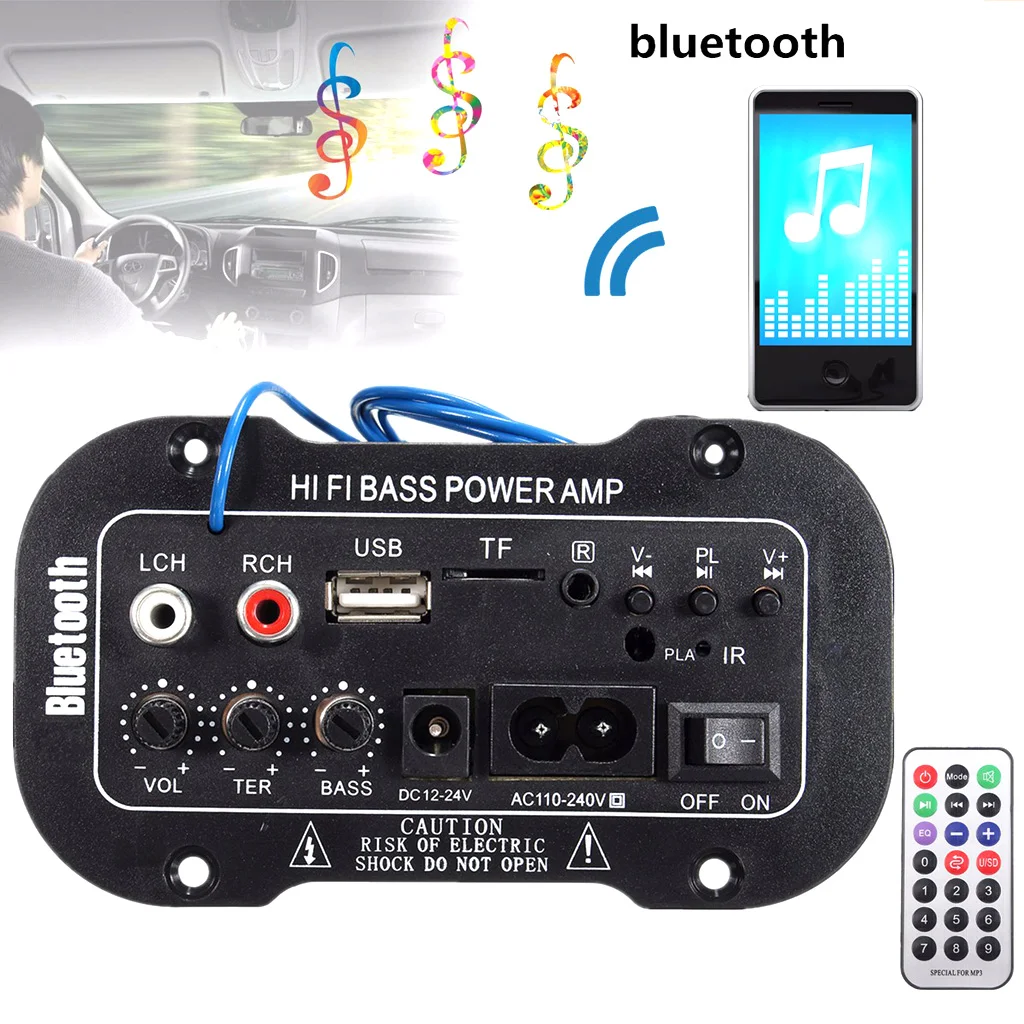 50W Amplifier Board Audio bluetooth Amplificador USB FM Radio TF Player Subwoofer DIY Amplifiers For Car Truck RV Camper Etc