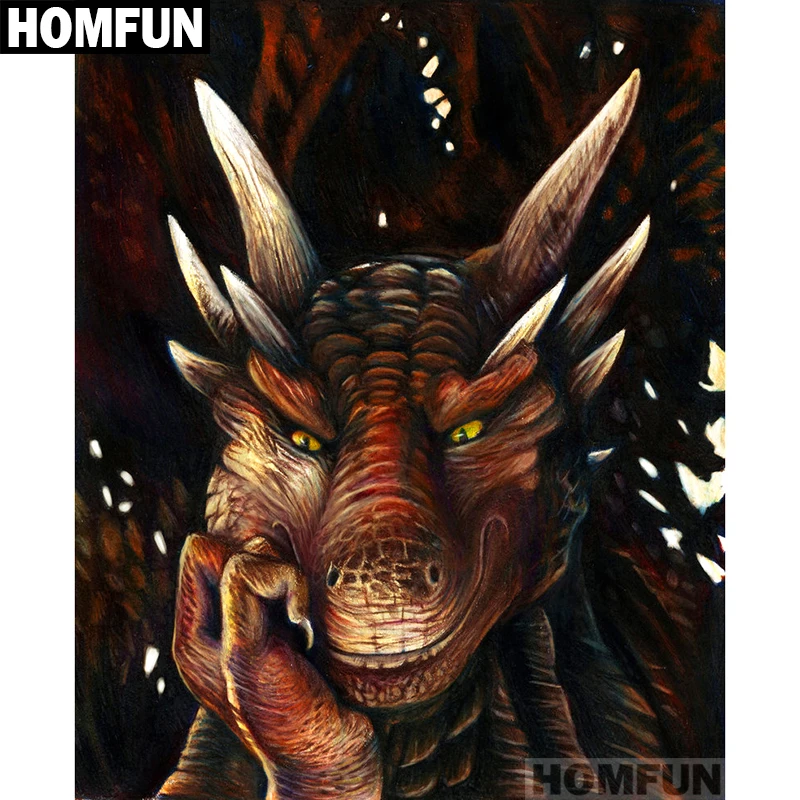 

HOMFUN Full Square/Round Drill 5D DIY Diamond Painting "Thinking Dragon" Embroidery Cross Stitch 5D Home Decor Gift A01177