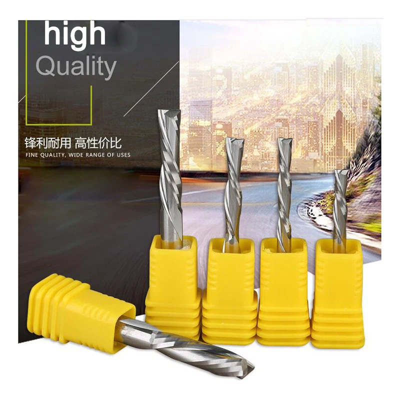 

shank 3.175/4 or 6mm LEFT ROTATION DOWN CUT TWO FLUTES SPIRAL BITS end mills or cutting tools for acrylic, PVC, resin, plastic