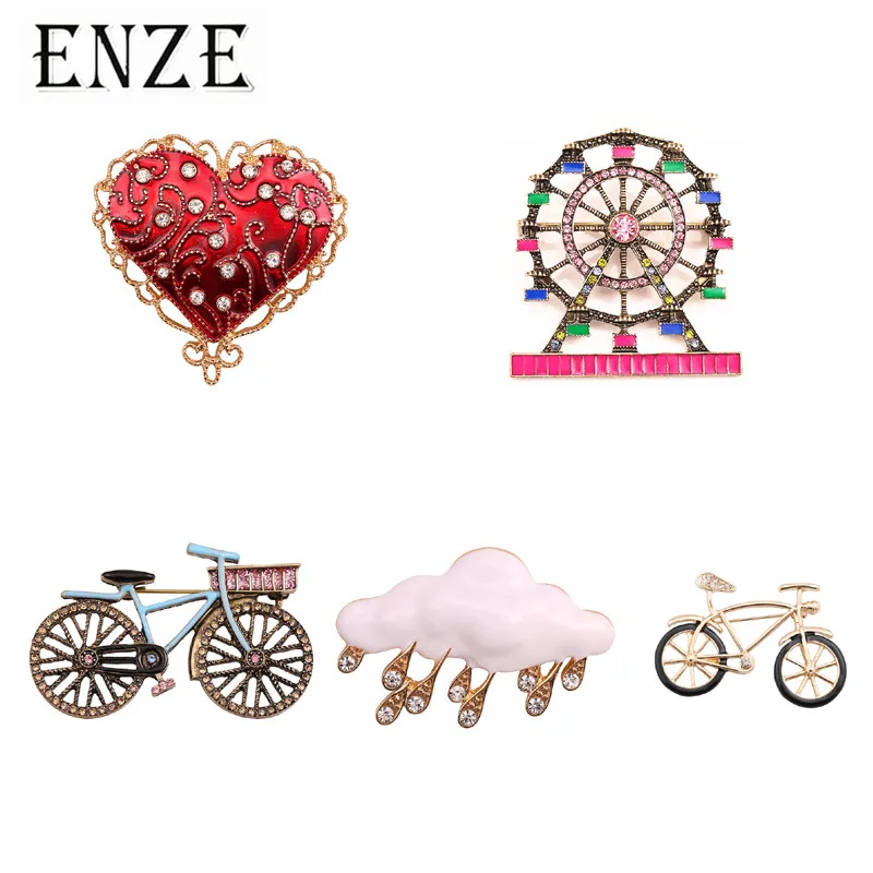 

ENZE red enamel heart shape Ferris wheel bicycle cloud brooch combination Fashion man woman accessories School bag badge