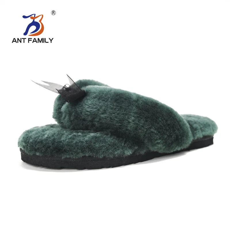 

Shoes Woman Natural Fur Cute House Slippers Women Indoor Fashion Furry Sheepskin Slippers fur Slides Home Slippers Flip Flops