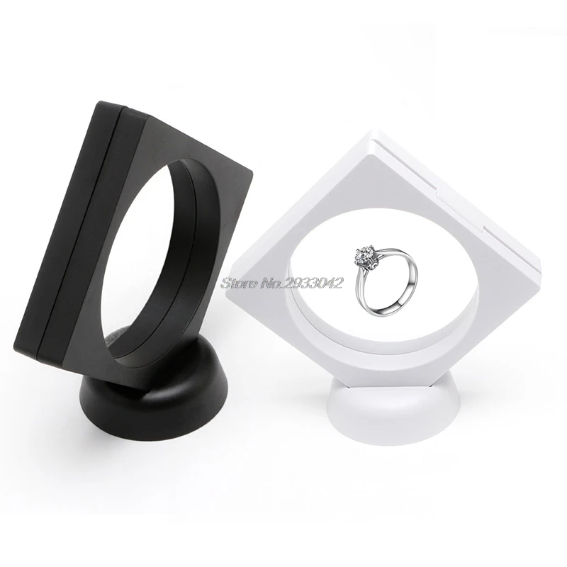 

Suspended Floating Coins Gems Artefacts Stand Holder Box round black Jewellery Display Case -W128