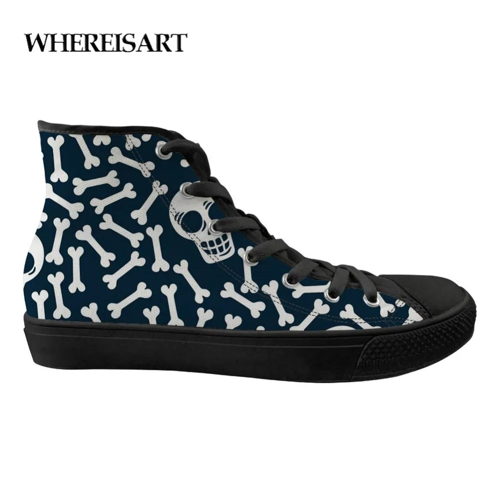 

WHEREISART Breathable Men's Vulcanized Dancing Skeleton Print Shoes Printing Men's High To Help Casual Teen Boys Canvas Shoes