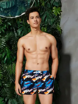 

2019 New Summer Color Block Board Shorts Men's Sexy Drawstring Quick Drying Fashion Beach Sports Shorts for Man with Pockets