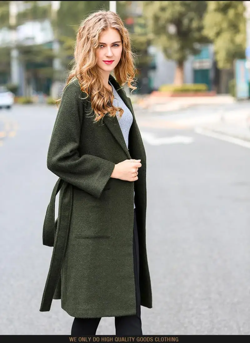 Autumn and winter new brand women's jacket belt slim long mohair woolen coat A-Line glamour fashion high quality outwear