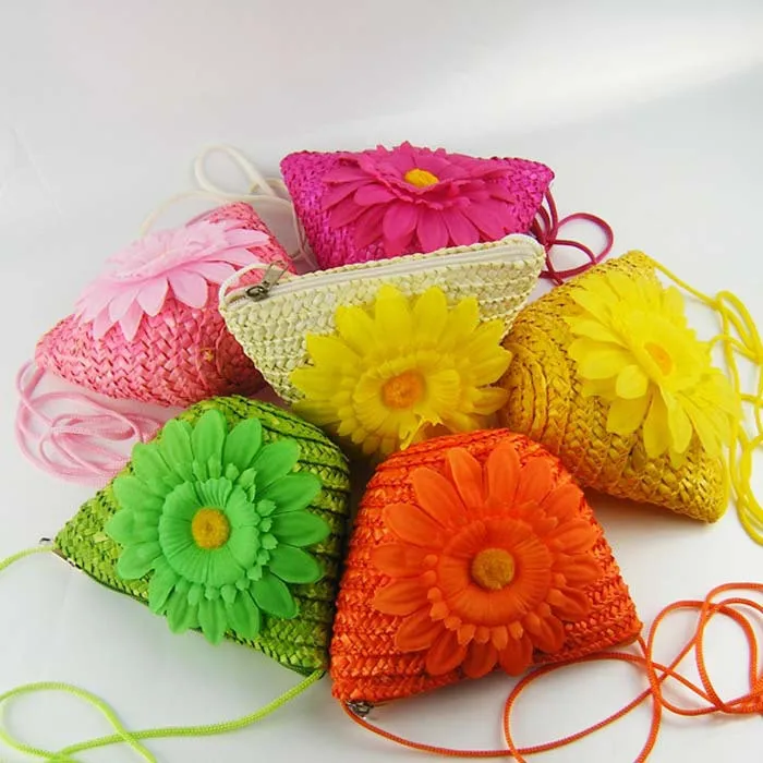 Соломенная Вязание цветочные монета Pures пляжа кошелек сумка через плечо детская маленькая сумочка мини-Сумка Bolso Bolsa для kindergaten для девочек