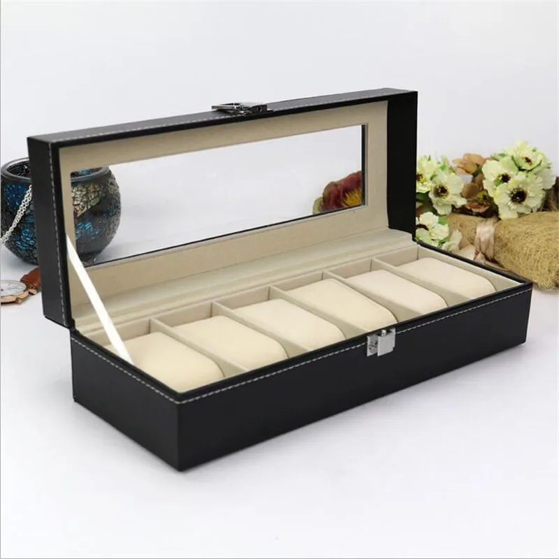 Fashion Classic 6 Grid Casket Watch Winder Boxes Jewelry Storage