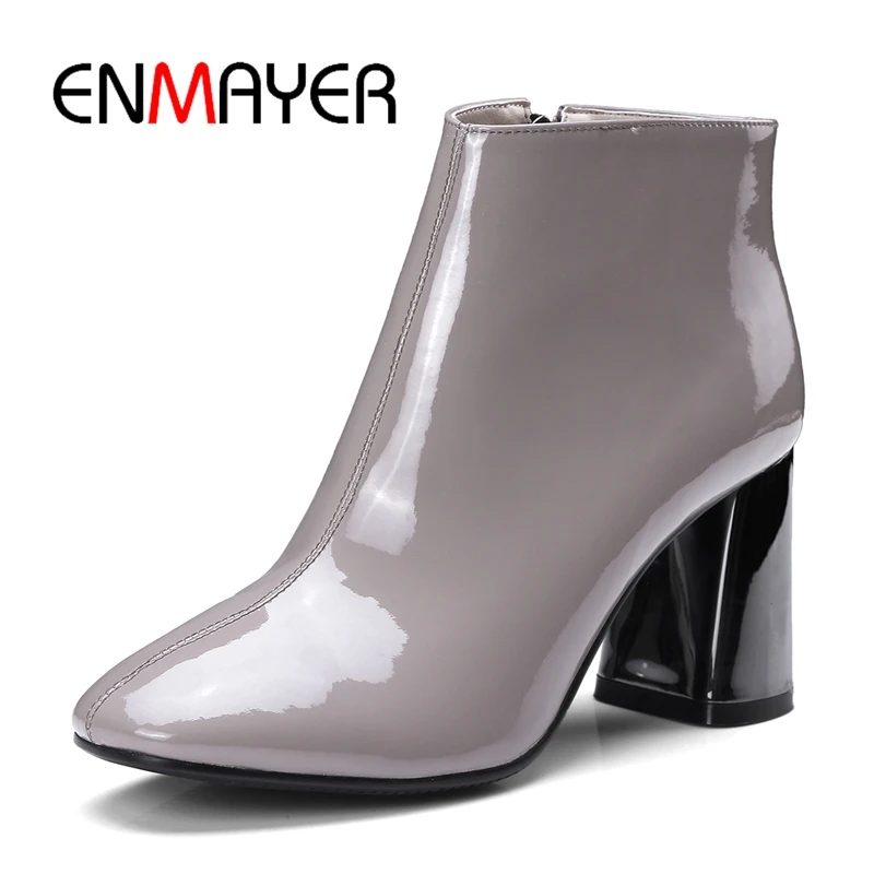 

ENMAYER Zip Basic Round Toe Cow Suede Square heel women shoes winter boots women botas mujer invierno Size 34-39 ZYL1814
