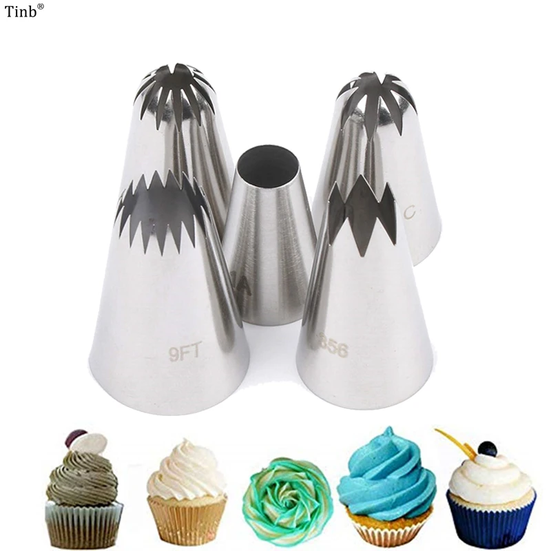 

5pcs/Set Large Russian Icing Piping Pastry Nozzle Tips Baking Tools Cakes Decoration Set Stainless Steel Nozzles Cream Nozzles