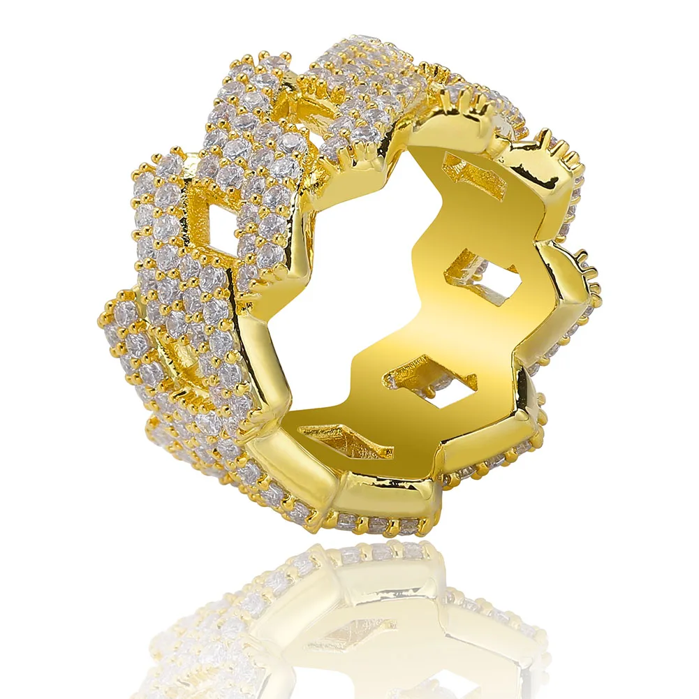 Хип-хоп со льдом индивидуализированное кольцо Мужские крапановая закрепка цвета: золотистый, серебристый цвет, украшения побрякушки кольцо с кубическим цирконием ювелирные изделия - Цвет основного камня: R18120004-G