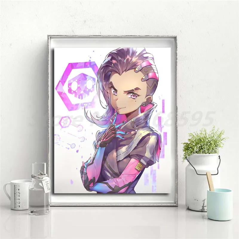 Sombra аниме Overwatchs настенное Искусство Холст плакат и печать холст Картина