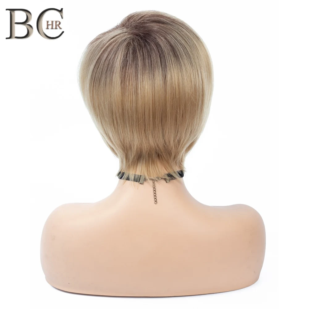 BCHR Ombre парик из коротких прямых волос парик блондинка синтетические парики для Для женщин темные корни коричневый волос для ежедневного