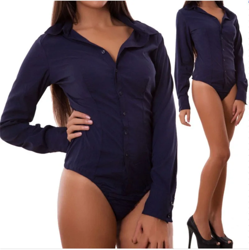 Women long Sleeve Casual Plain Bodysuit Elegant Ladies Romper Stretch Leotard Body Tops V Neck OL Clothes Dames Shirt Plus size